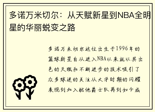 多诺万米切尔：从天赋新星到NBA全明星的华丽蜕变之路