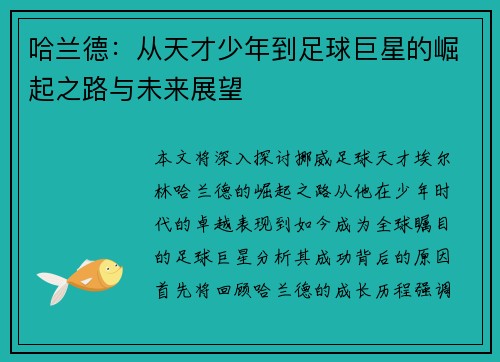 哈兰德：从天才少年到足球巨星的崛起之路与未来展望